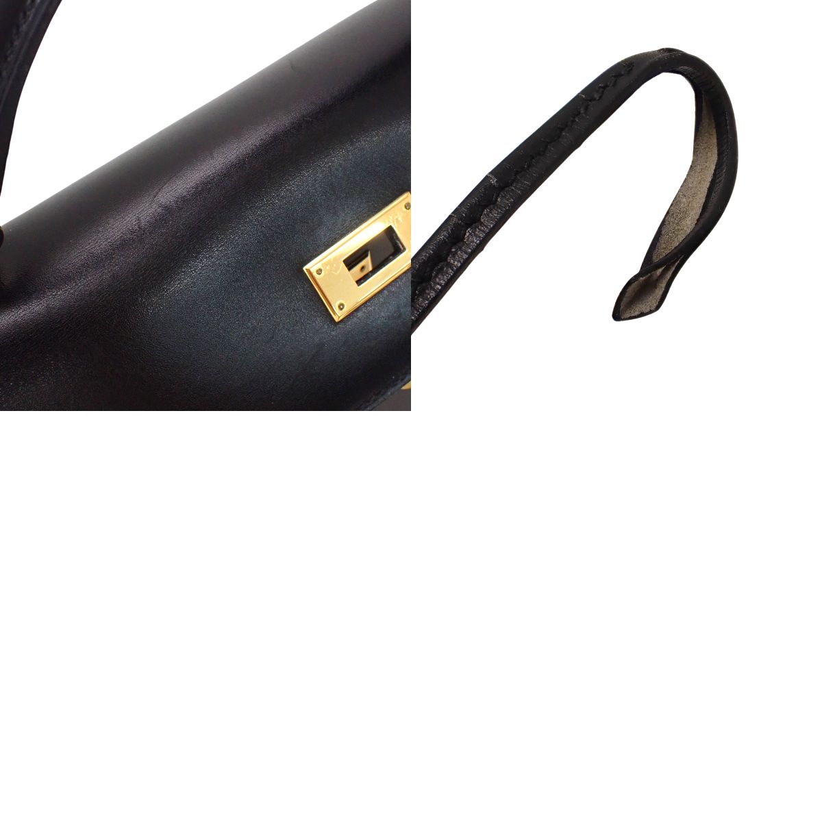 ケリー32(内縫い) ボックスカーフ ブラック/ショコラ ゴールド金具 □L刻印