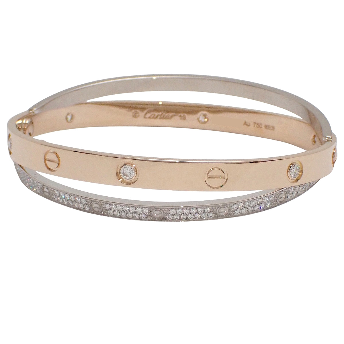 LOVE ブレスレット ダイヤモンド ピンクゴールド K18PG ホワイトゴールド K18WG 19 53.3g