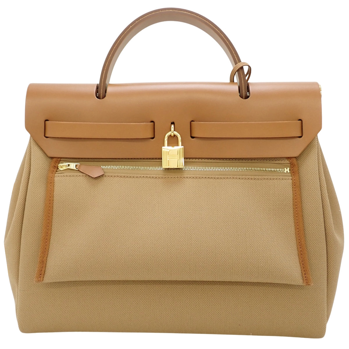 Herbag Zip PM Toile Militaire Vache Hunter Chai Fauve Gold Hardware U-stamp