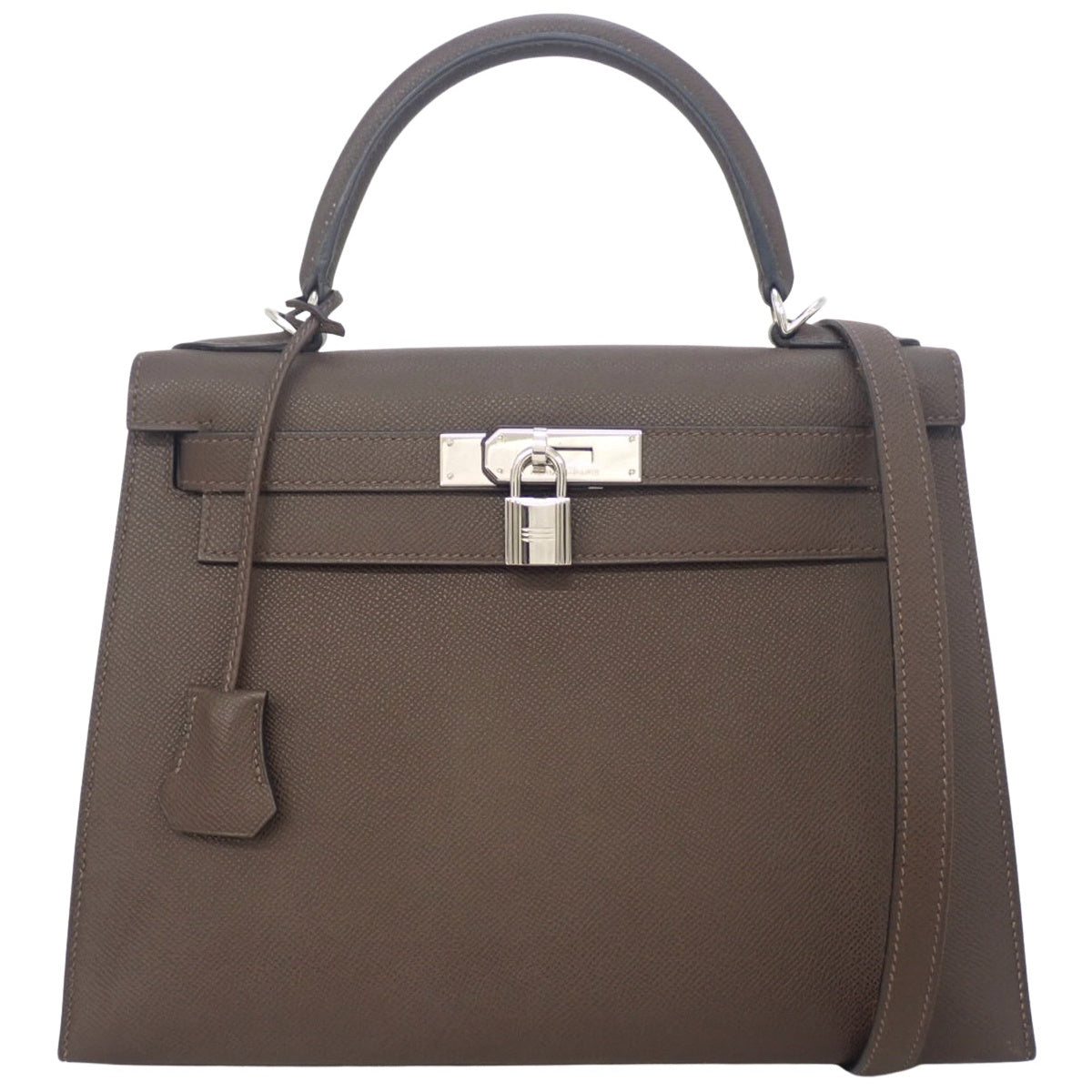 Kelly 28 (Sellier) Veau Epsom Palladium Hardware Chocolat Silver Hardware □J stamp