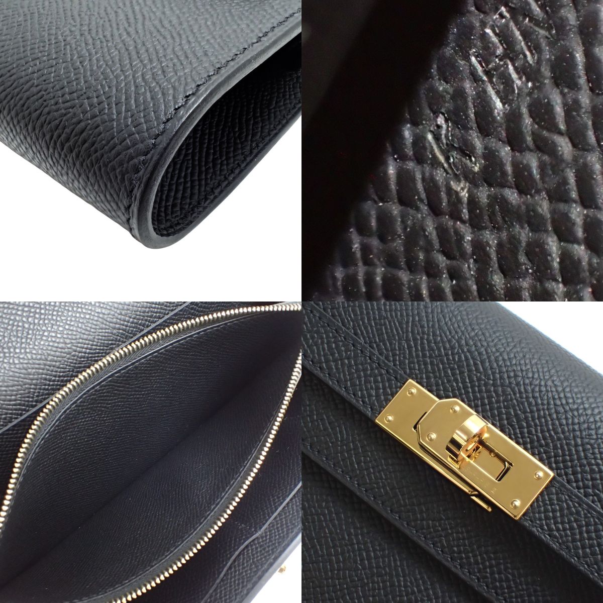 ケリーウォレット トゥーゴー ヴォーエプソン ブラック ゴールド金具 K刻印
