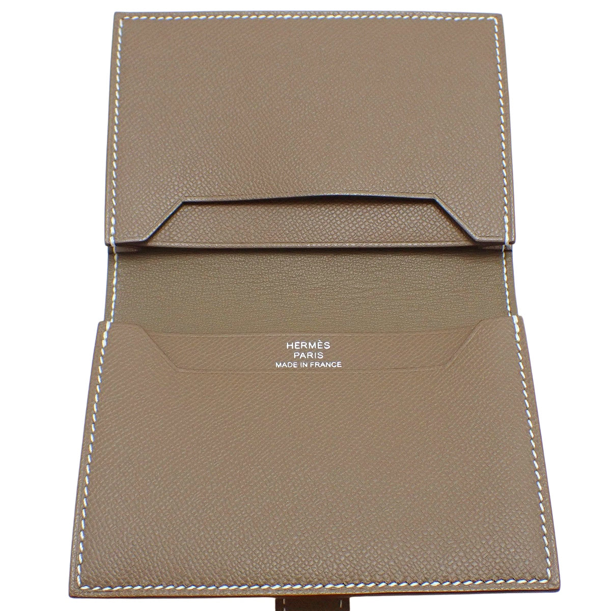 Bearn Card Case Veau Madame Etoupe/Etope Silver Hardware B stamp