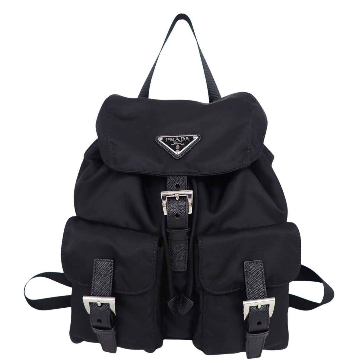 Re-Nylon バックパック ナイロン サフィアーノレザー ネロ 1BZ677