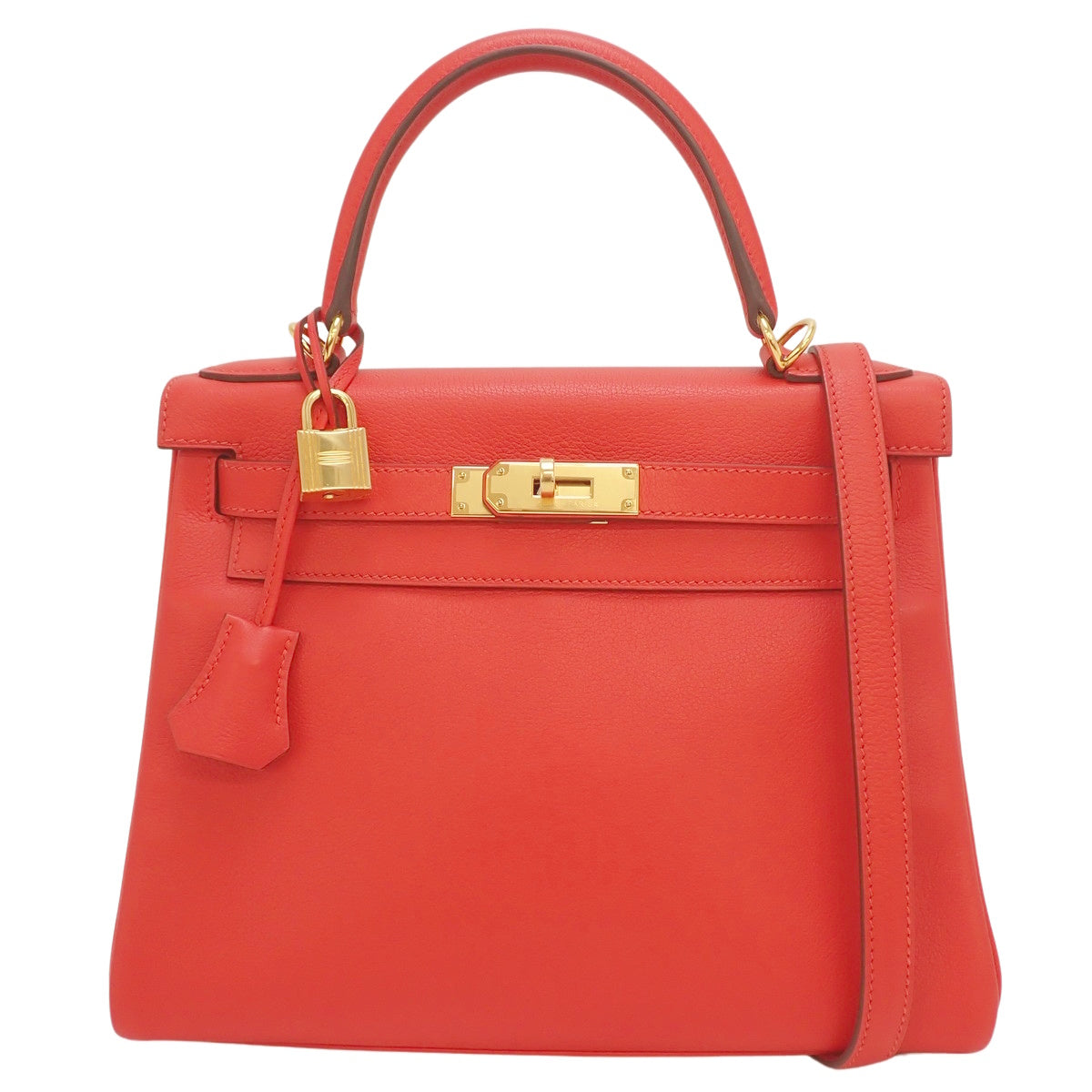 Kelly 28 (Sellier) Evercolor Rouge Tomate Gold Hardware X stamp