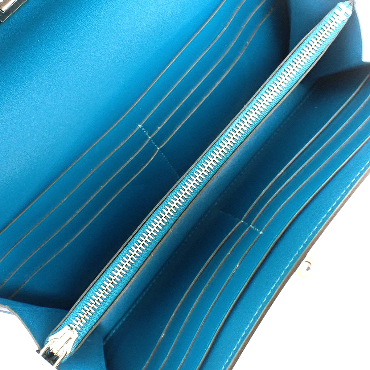 Kelly Wallet Long Tadelakt Palladium Hardware Bleu Izmir Silver Hardware O Stamp