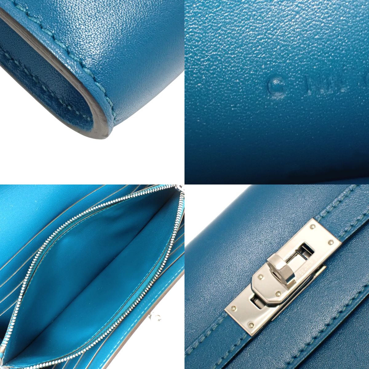 Kelly Wallet Long Tadelakt Palladium Hardware Bleu Izmir Silver Hardware O Stamp