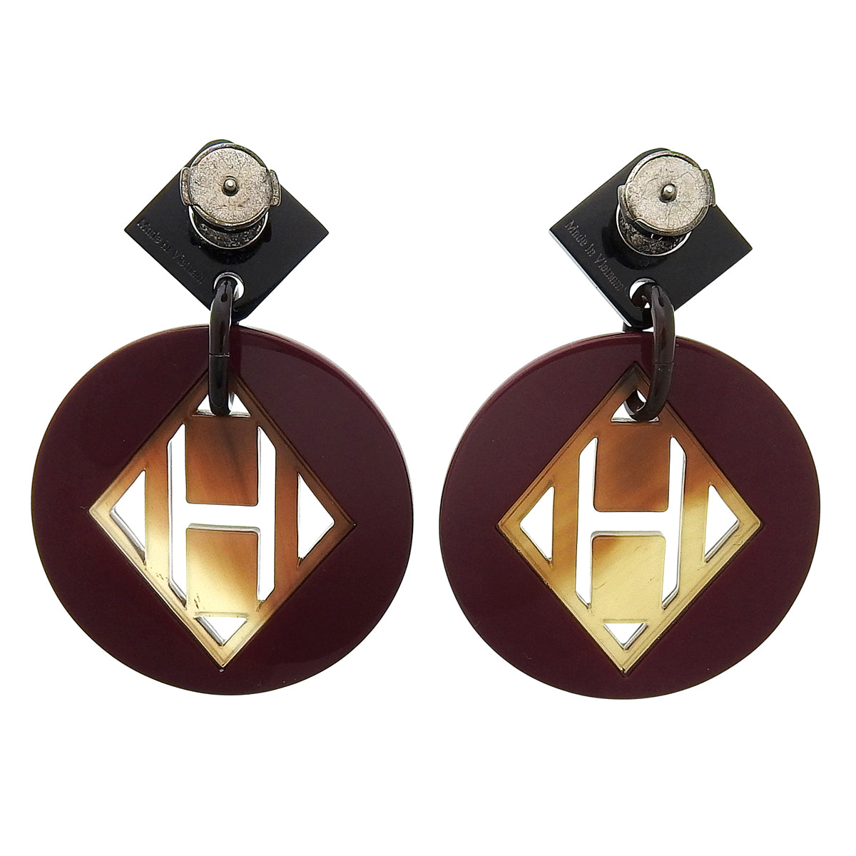 Earrings - Buffalo Horn, Metal, Lacquer Wood