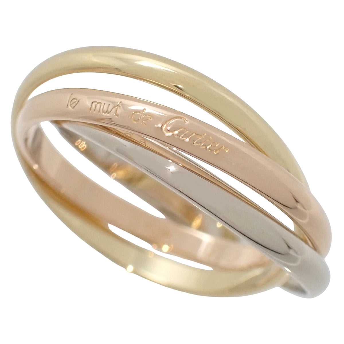 les must de Cartier Trinity 戒指 小型款 18K 黄金 玫瑰金 白金 51号 3.7克