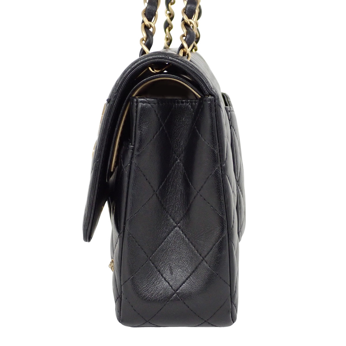 CHANEL Matelassé CC Logo W Flap 25 Chain Shoulder Bag Lambskin Black A01112