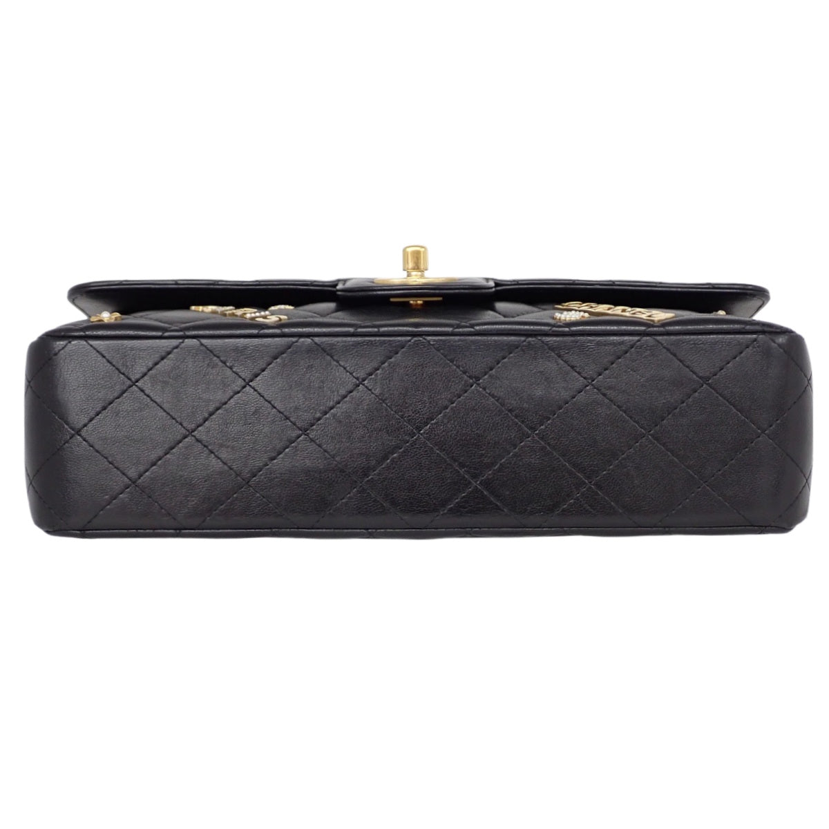 CHANEL Matelassé CC Logo W Flap 25 Chain Shoulder Bag Lambskin Black A01112