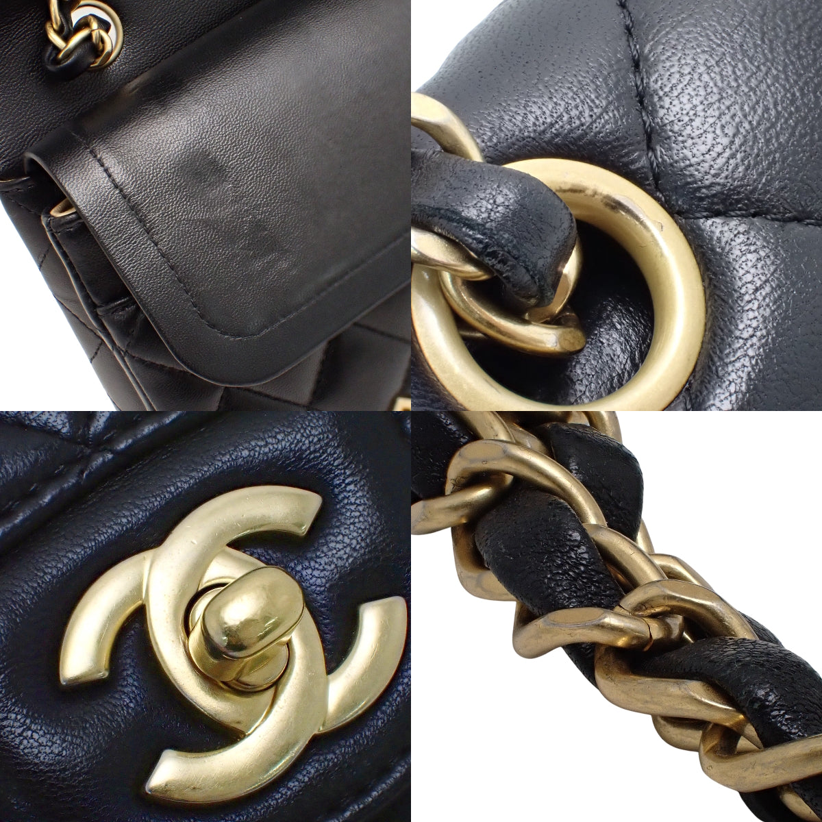 CHANEL Matelassé CC Logo W Flap 25 Chain Shoulder Bag Lambskin Black A01112