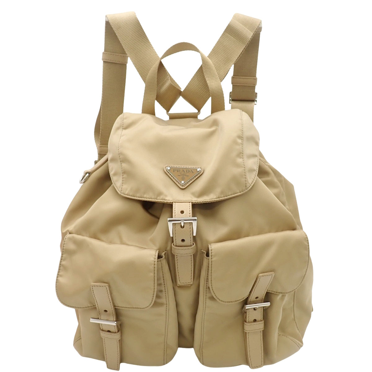ポーチ付 ミディアム Re-Nylon バックパック ナイロン サフィアーノレザー デザートベージュ 1BZ811_RV44_F0F24_V_OTO