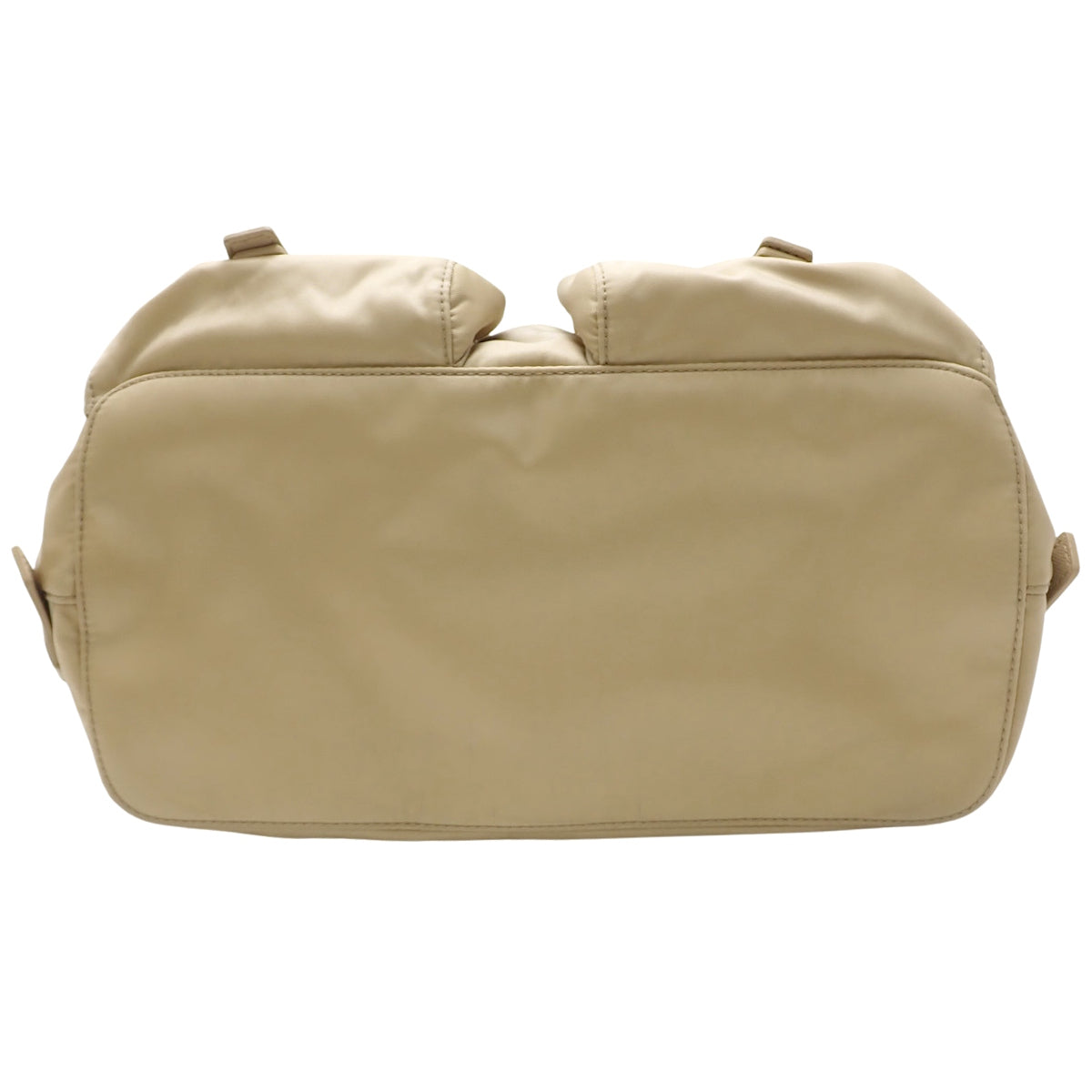 Medium Re-Nylon backpack with pouch, nylon, Saffiano leather, Desert Beige 1BZ811_RV44_F0F24_V_OTO