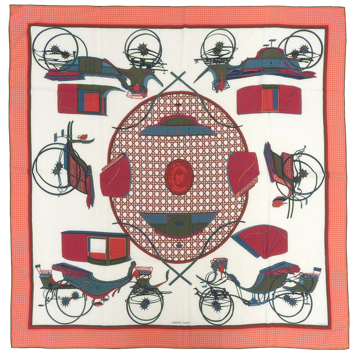 Les Voitures a Transformation Fold-top Carriage Red White Cashmere Silk