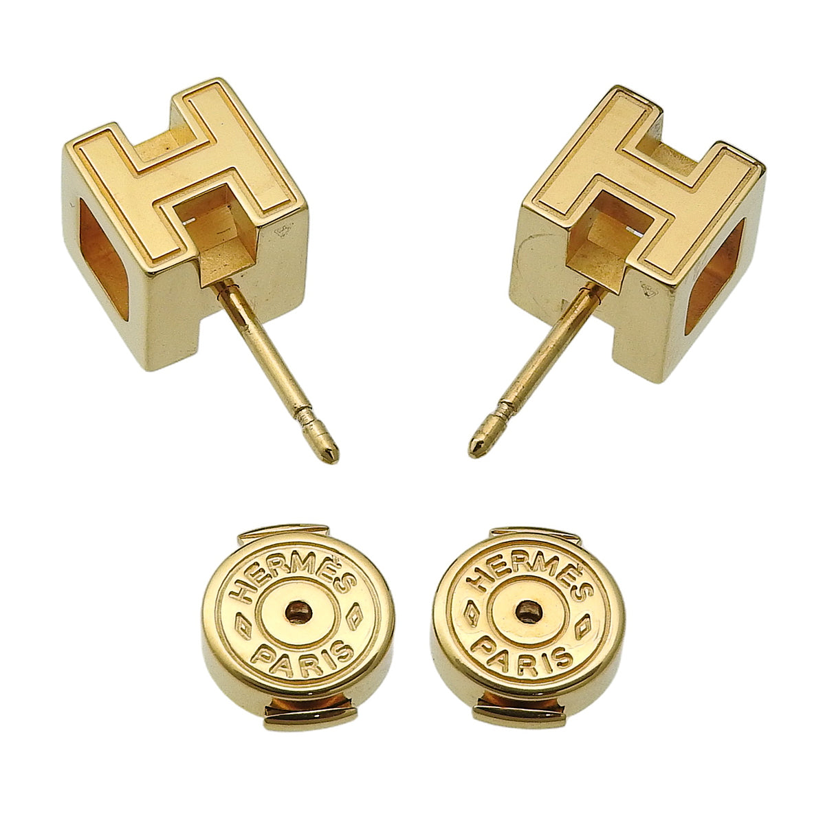 CACHEUX D'H H Cube Pierced Earrings Metal (GP)