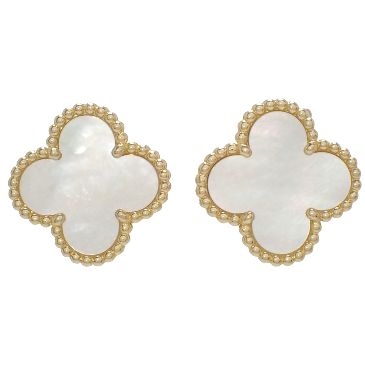 Vintage Alhambra Earrings, White Mother-of-Pearl, Yellow Gold, K18YG, 6.7g