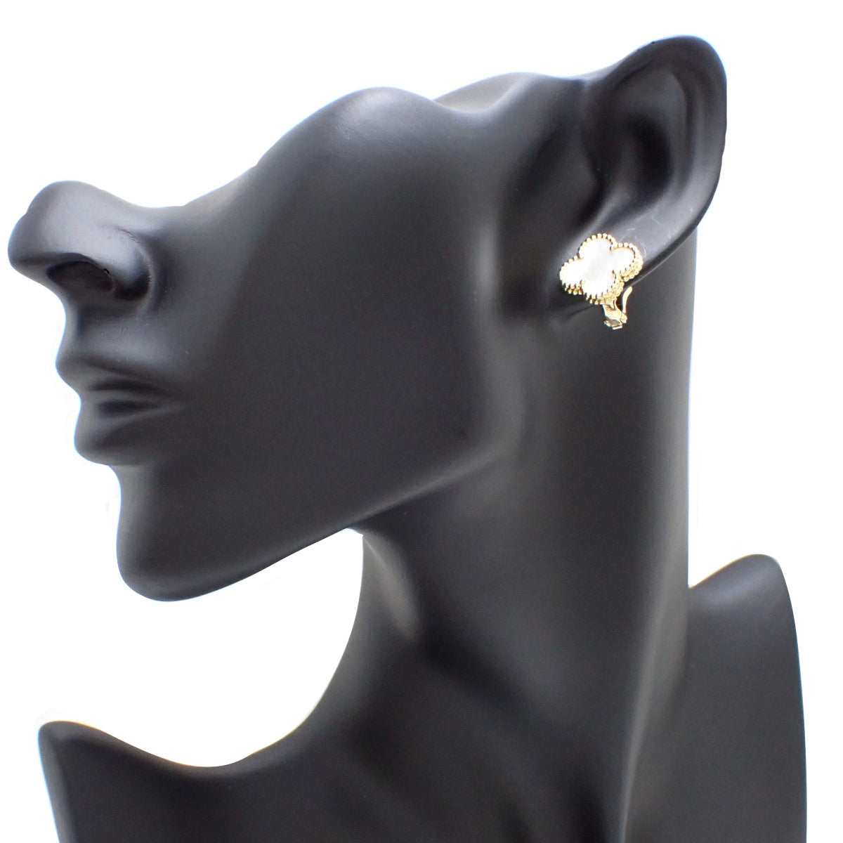 Vintage Alhambra Earrings, White Mother-of-Pearl, Yellow Gold, K18YG, 6.7g