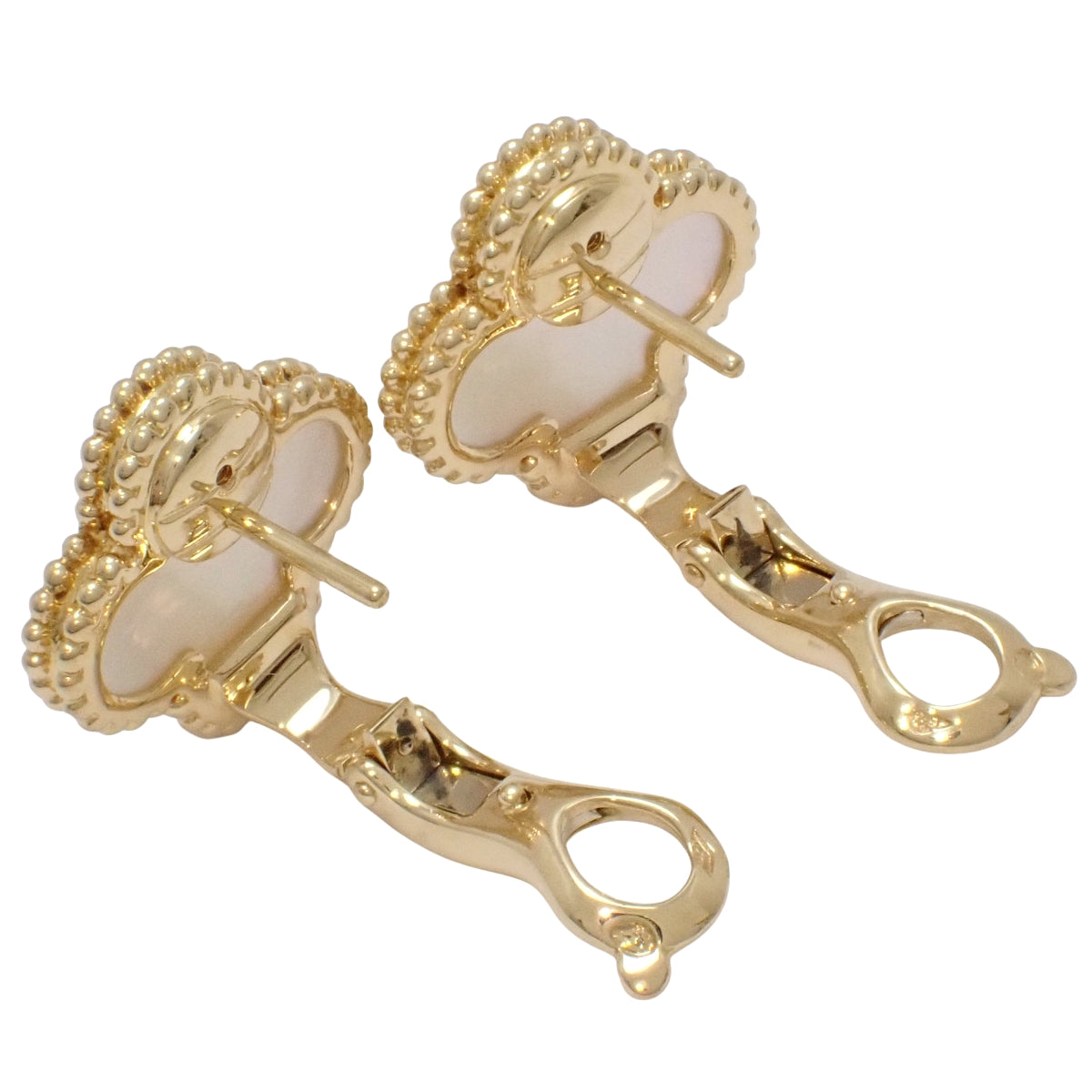 Vintage Alhambra Earrings, White Mother-of-Pearl, Yellow Gold, K18YG, 6.7g