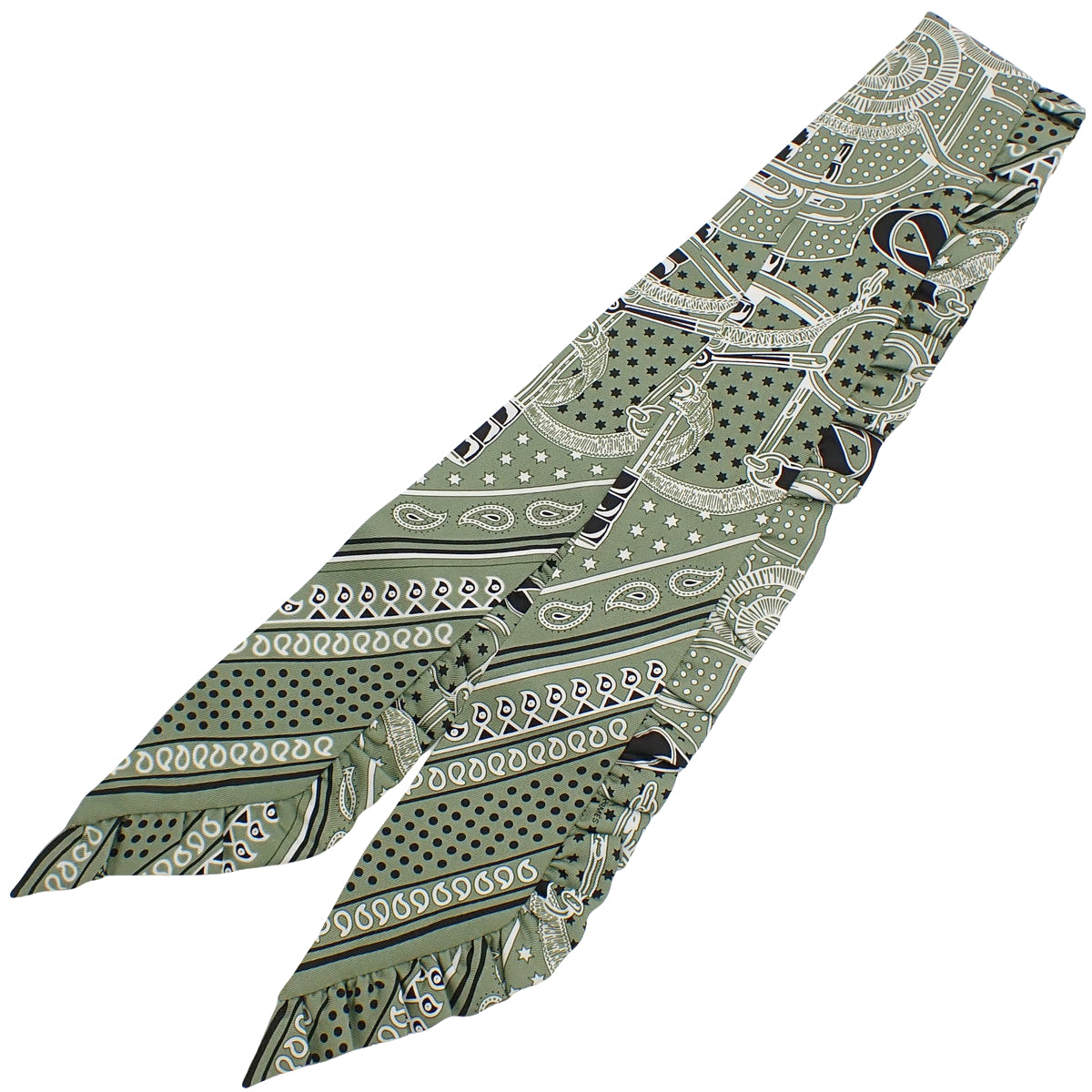 【Brand New】Eperon d'Or Bandana Twilly Frill Silk Sage Noir Blanc H852978S 08