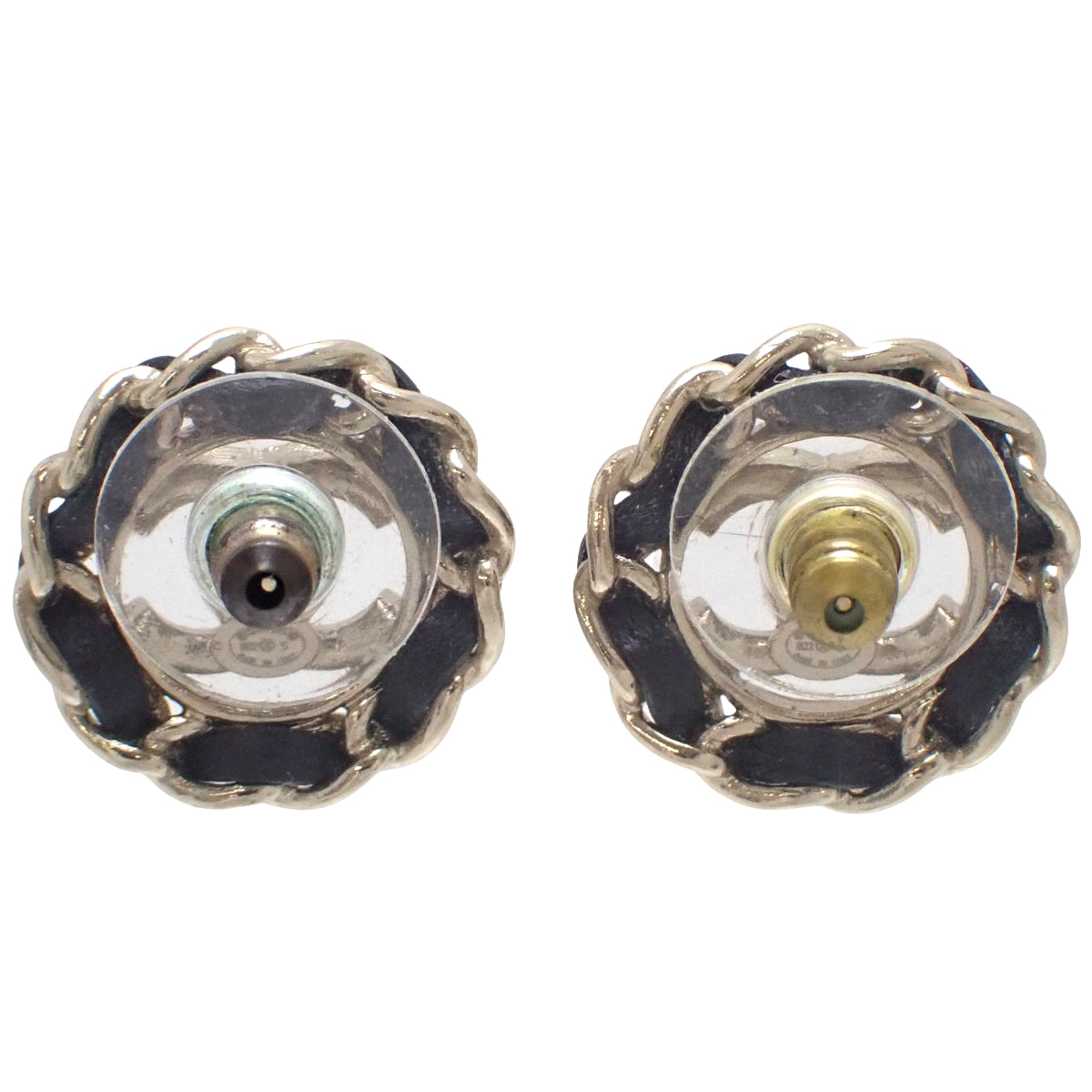 CC Mark Pierced Earrings Metal (GP) Leather Rhinestone