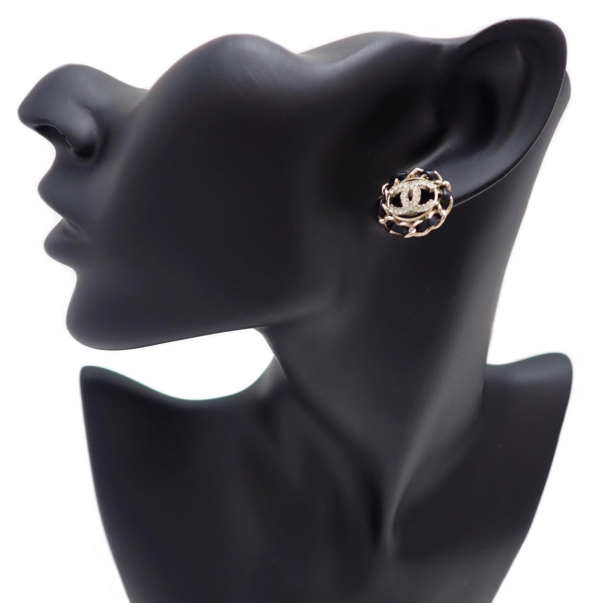 CC Mark Pierced Earrings Metal (GP) Leather Rhinestone