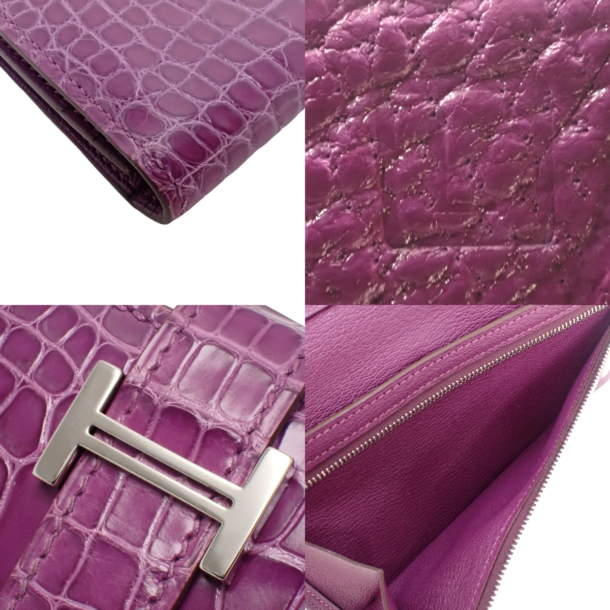 Bearn Soufflet Alligator Crocodile Palladium Hardware Ultra Violet Silver Hardware □L stamp