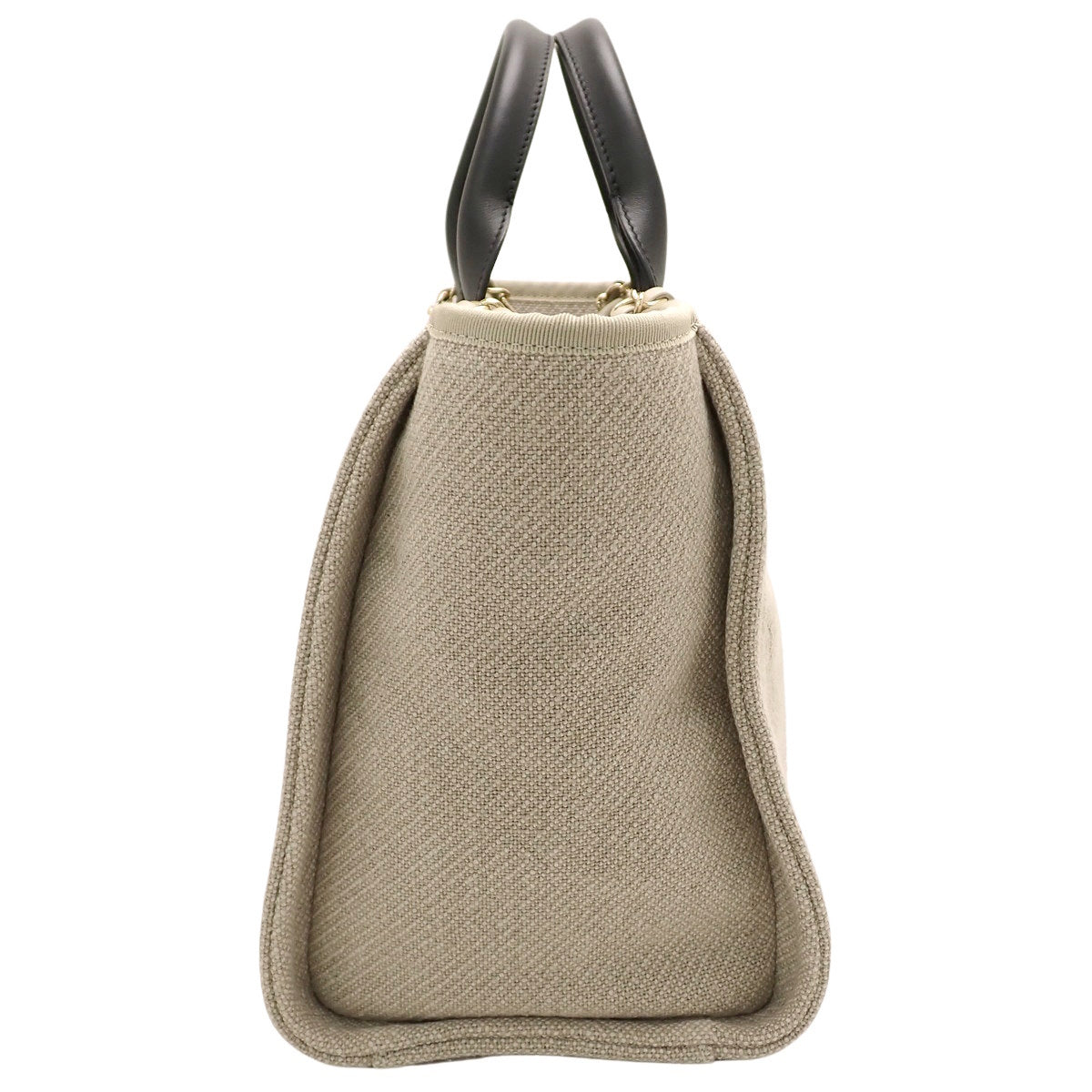 CHANEL ドーヴィル ショッピング バッグ キャンバス レザー ベージュ ブラック AS3257