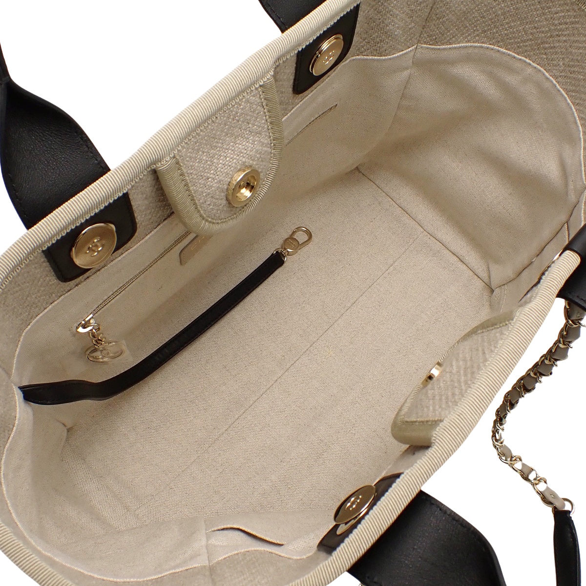 CHANEL ドーヴィル ショッピング バッグ キャンバス レザー ベージュ ブラック AS3257