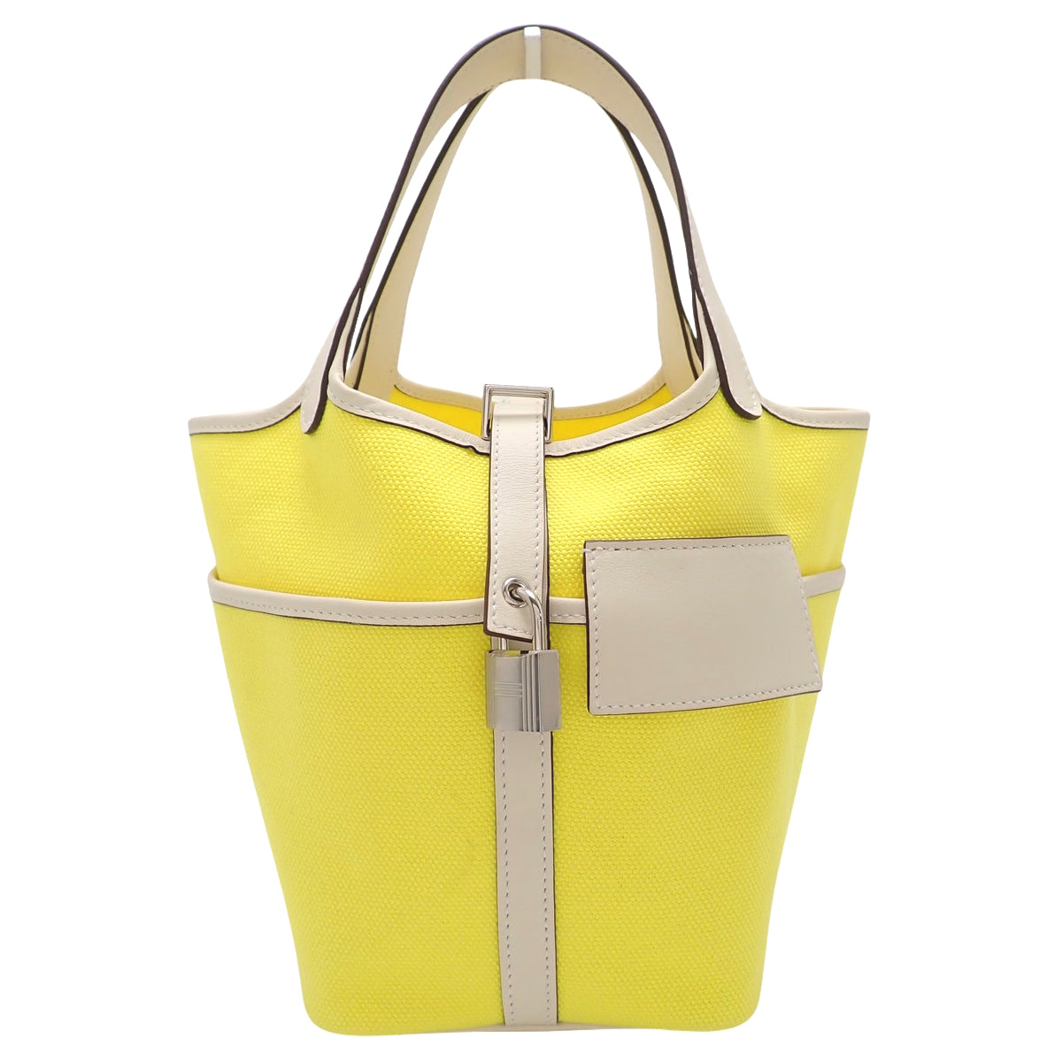 Picotin Lock Cargo PM Veau Swift Palladium Hardware Toile Goeland Jaune Citron Nata Silver Hardware U Stamp