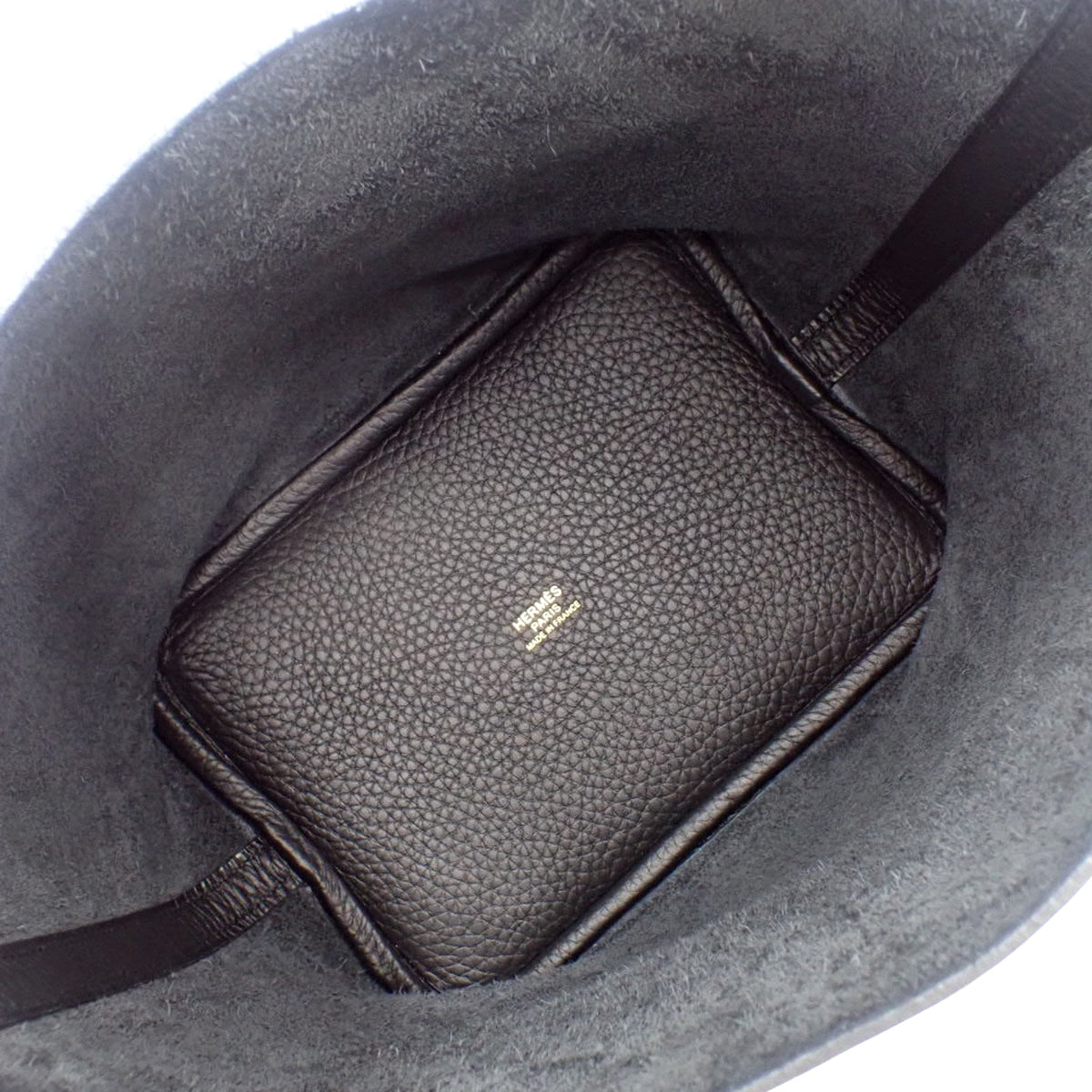 Picotin Lock PM Taurillon Clemence Black Gold Hardware K stamp