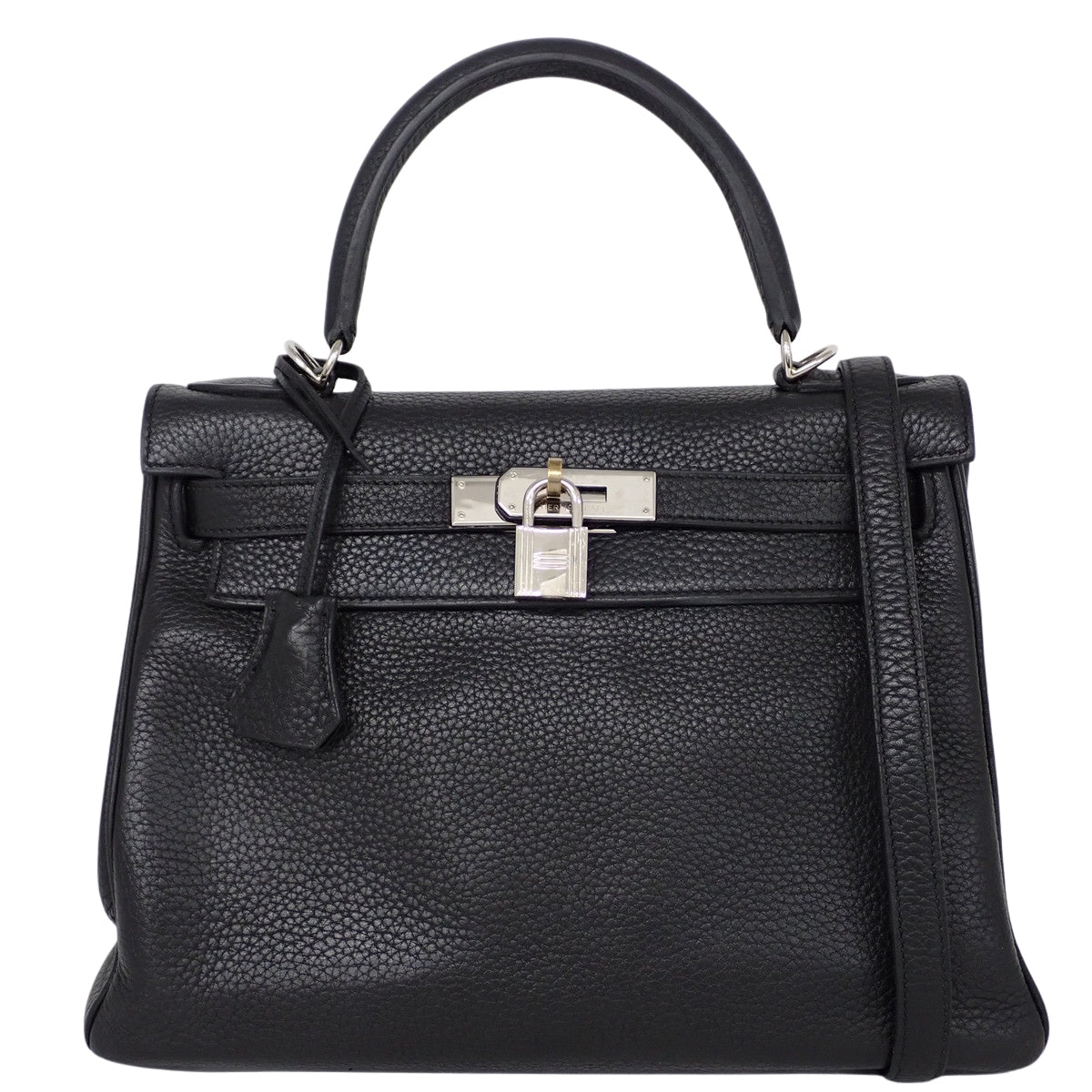 Kelly 28 (Sellier) Taurillon Clemence Palladium Hardware Black □N刻印