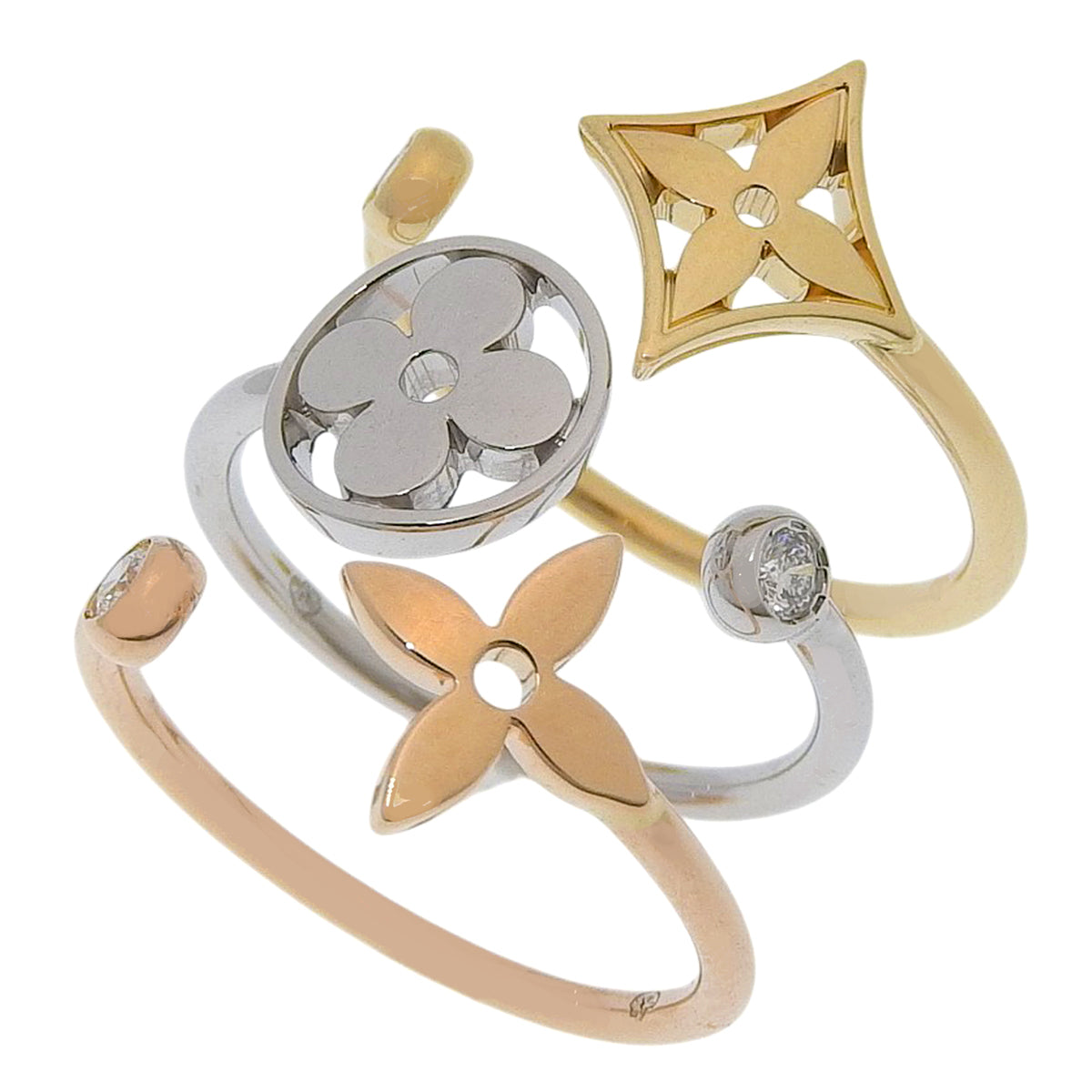 Idylle Blossom Monogram Ring, Diamond, 18K Yellow Gold, 18K White Gold, 18K Rose Gold, Size 49, 5.2g