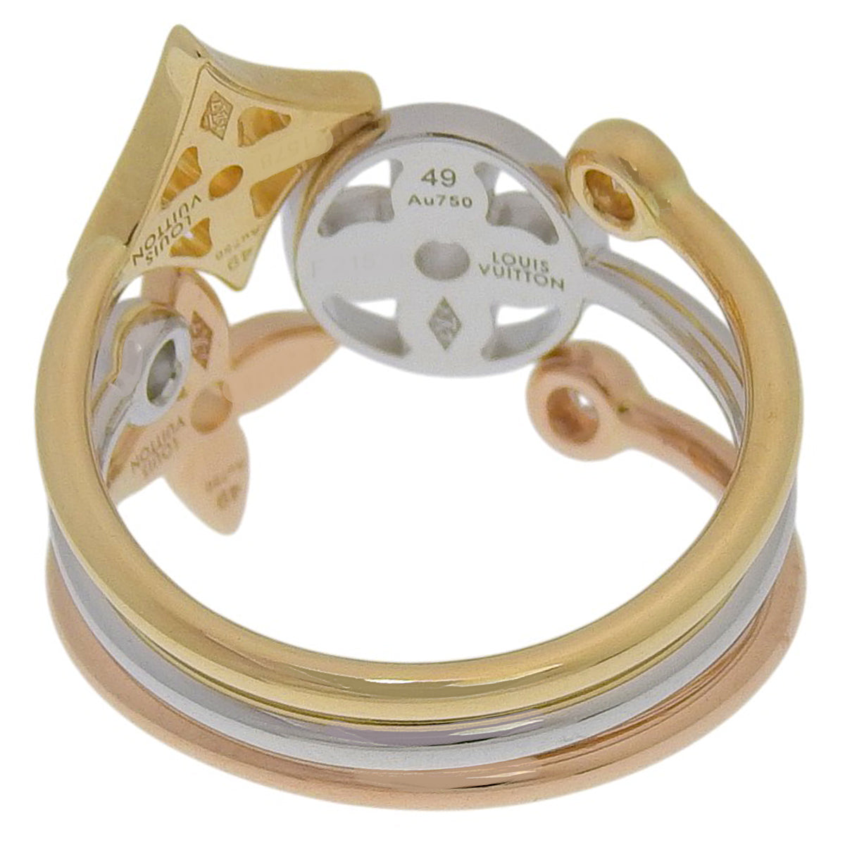 Idylle Blossom Monogram Ring, Diamond, 18K Yellow Gold, 18K White Gold, 18K Rose Gold, Size 49, 5.2g