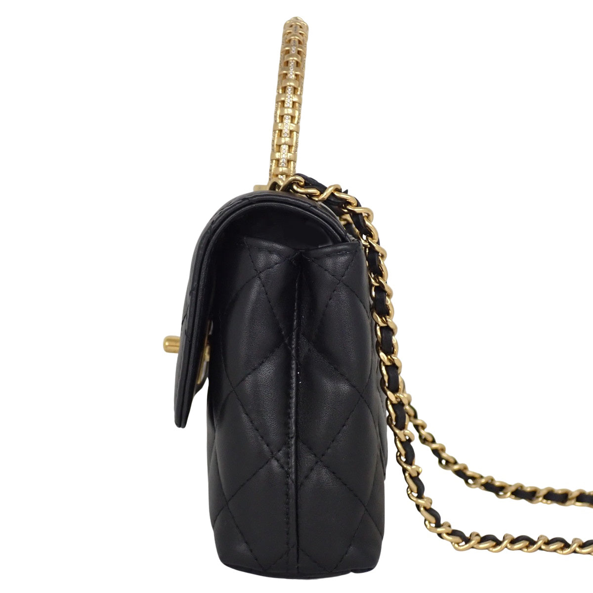 Matelassé Métiers d'Art Limited Strass Coco Handle Chain Shoulder Bag Lambskin Black AS2215