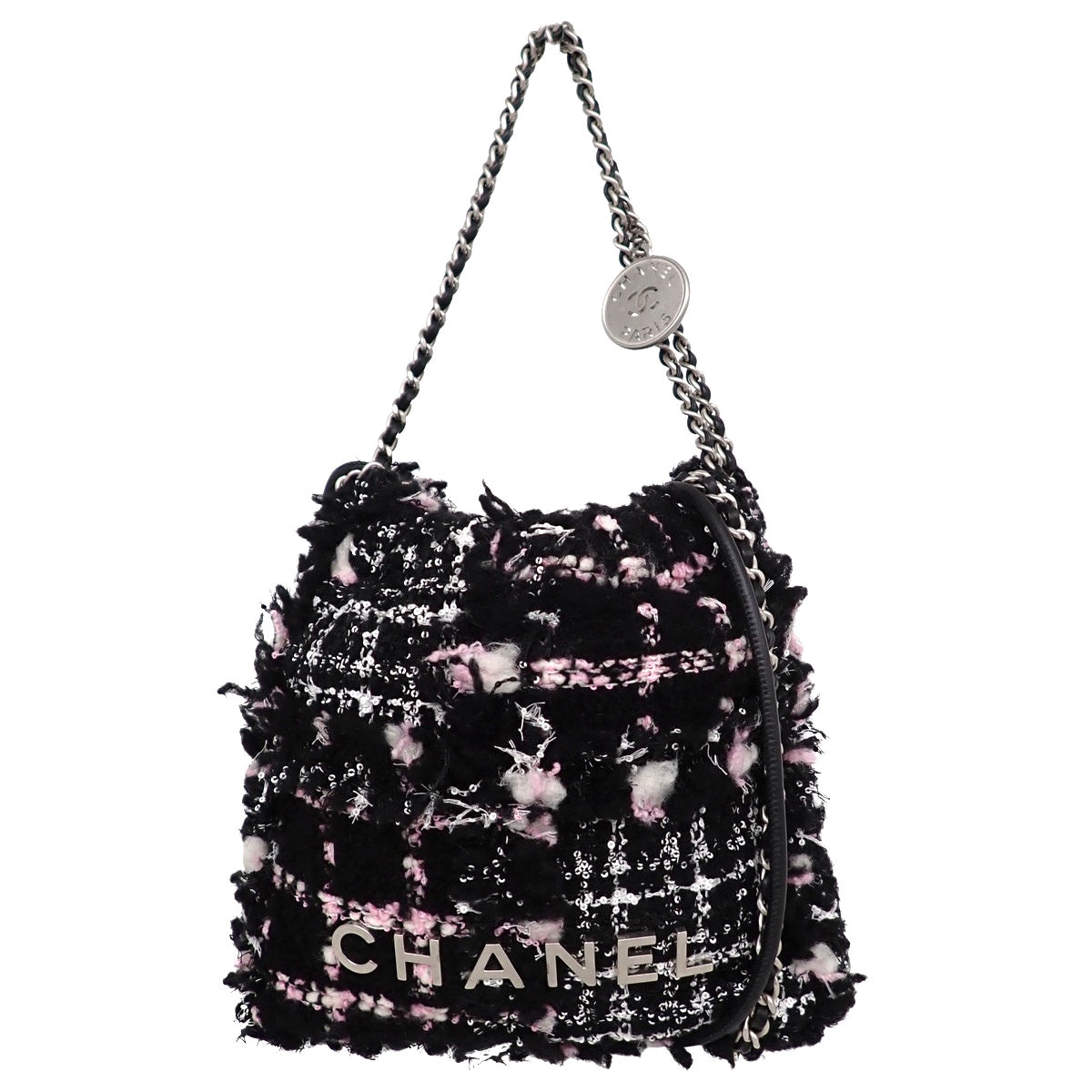 CHANEL 22 Mini Handbag Tweed Leather Black Pink White