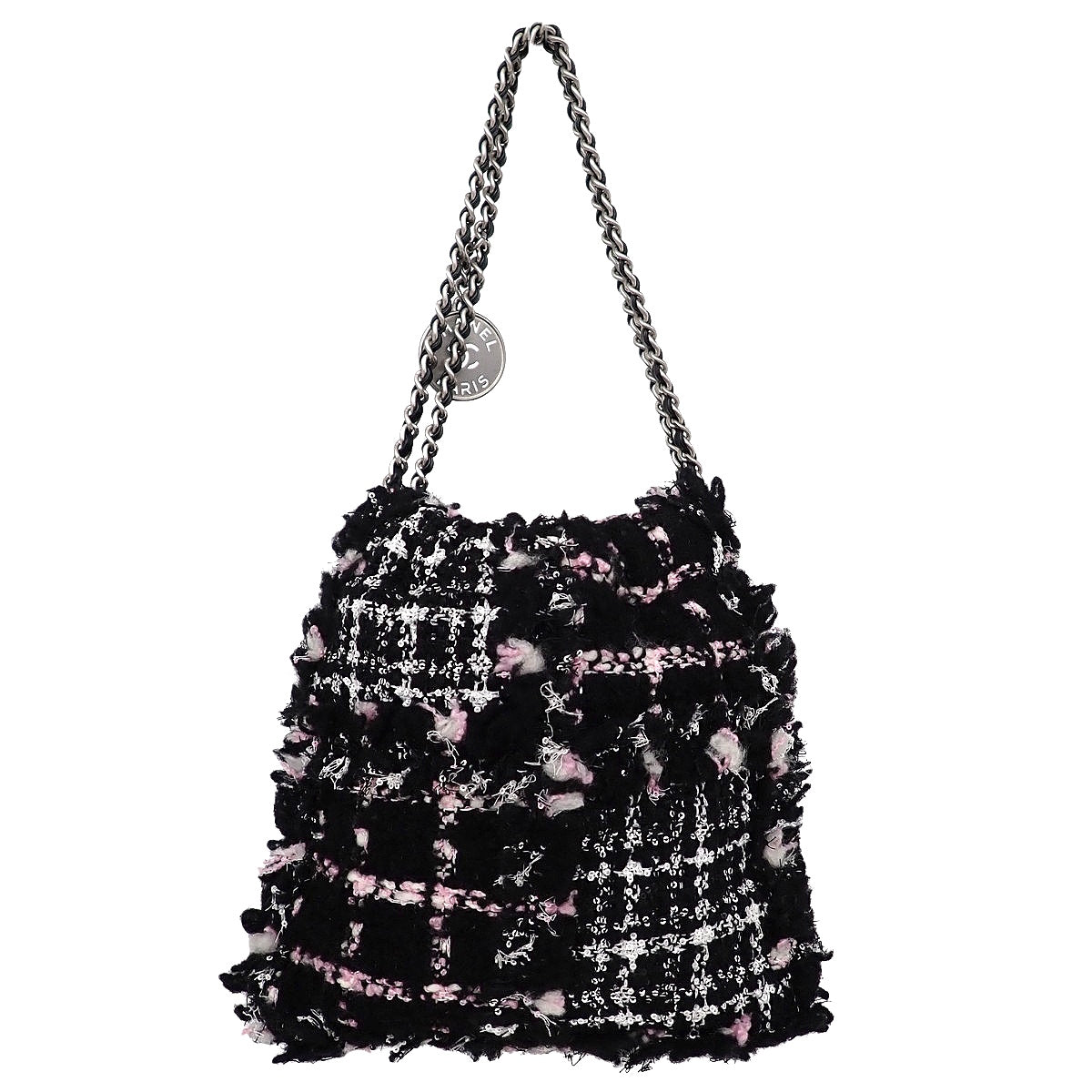 CHANEL 22 Mini Handbag Tweed Leather Black Pink White