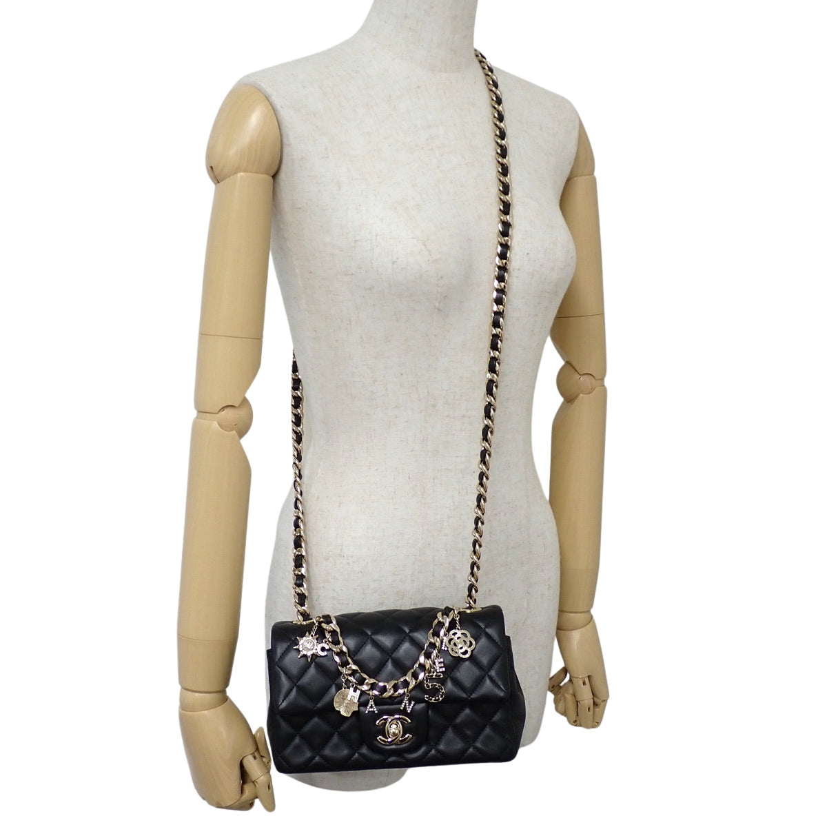 CHANEL Matelassé Mini Flap Chain Shoulder Bag Lambskin Black AS2326