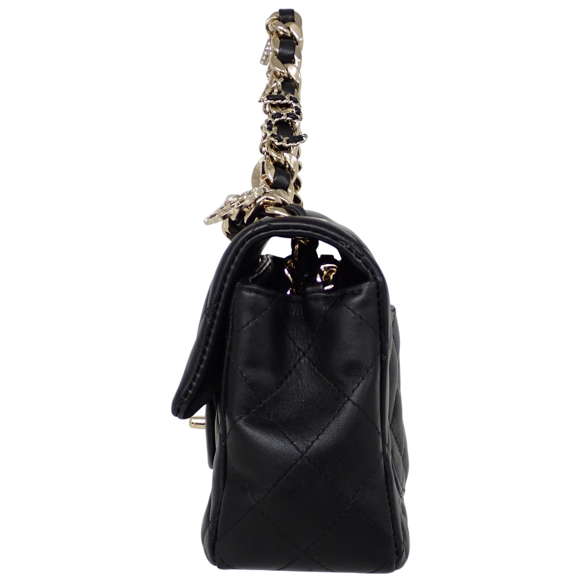 CHANEL Matelassé Mini Flap Chain Shoulder Bag Lambskin Black AS2326
