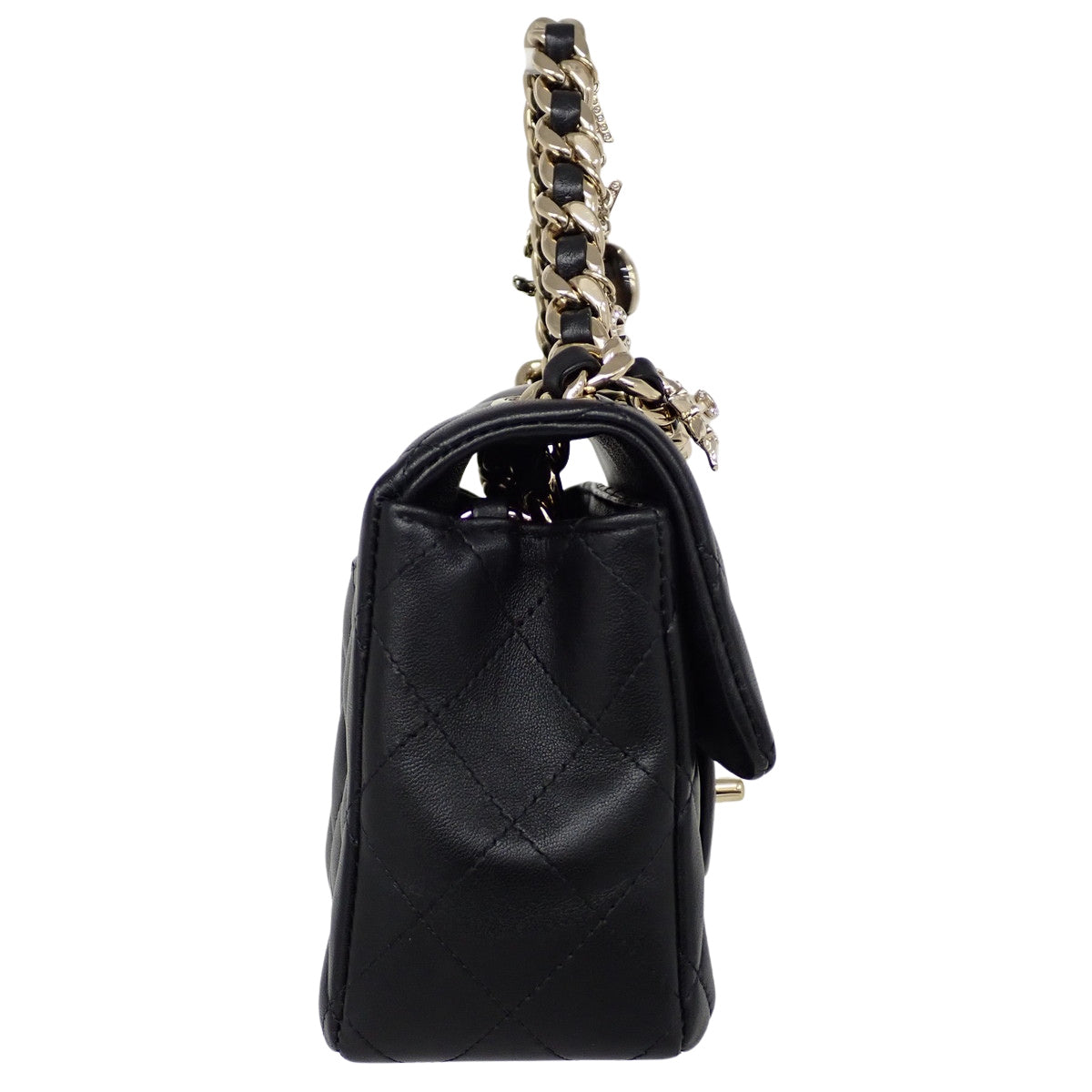 CHANEL Matelassé Mini Flap Chain Shoulder Bag Lambskin Black AS2326
