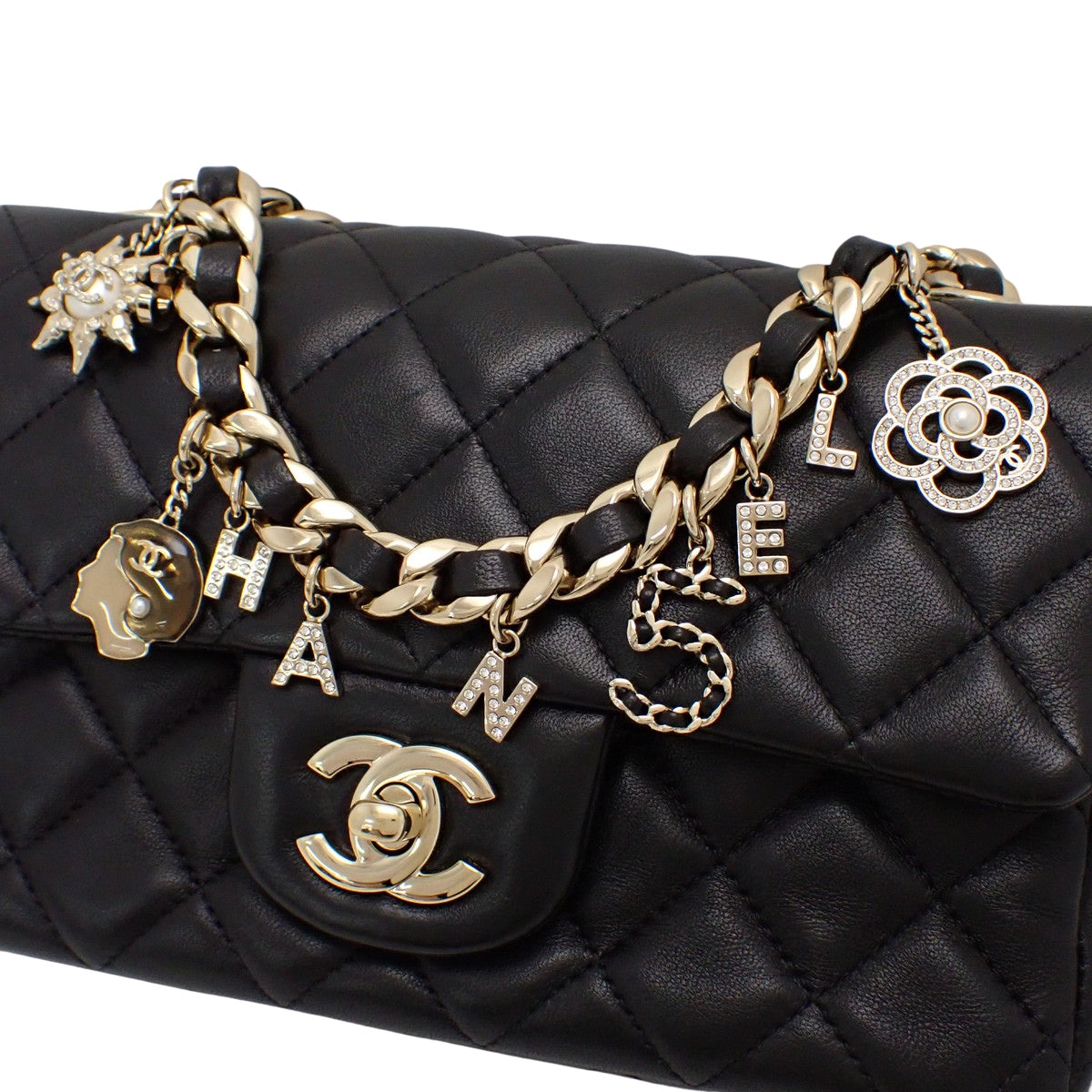 CHANEL Matelassé Mini Flap Chain Shoulder Bag Lambskin Black AS2326