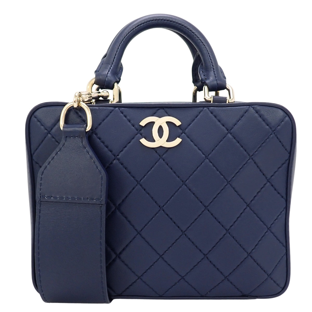 Matelassé Vanity Bag, Lambskin, Navy, AS1286