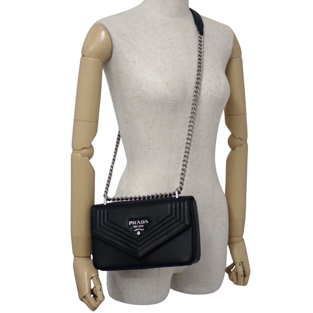 Chain Shoulder Bag, Leather, NERO, 1BD300