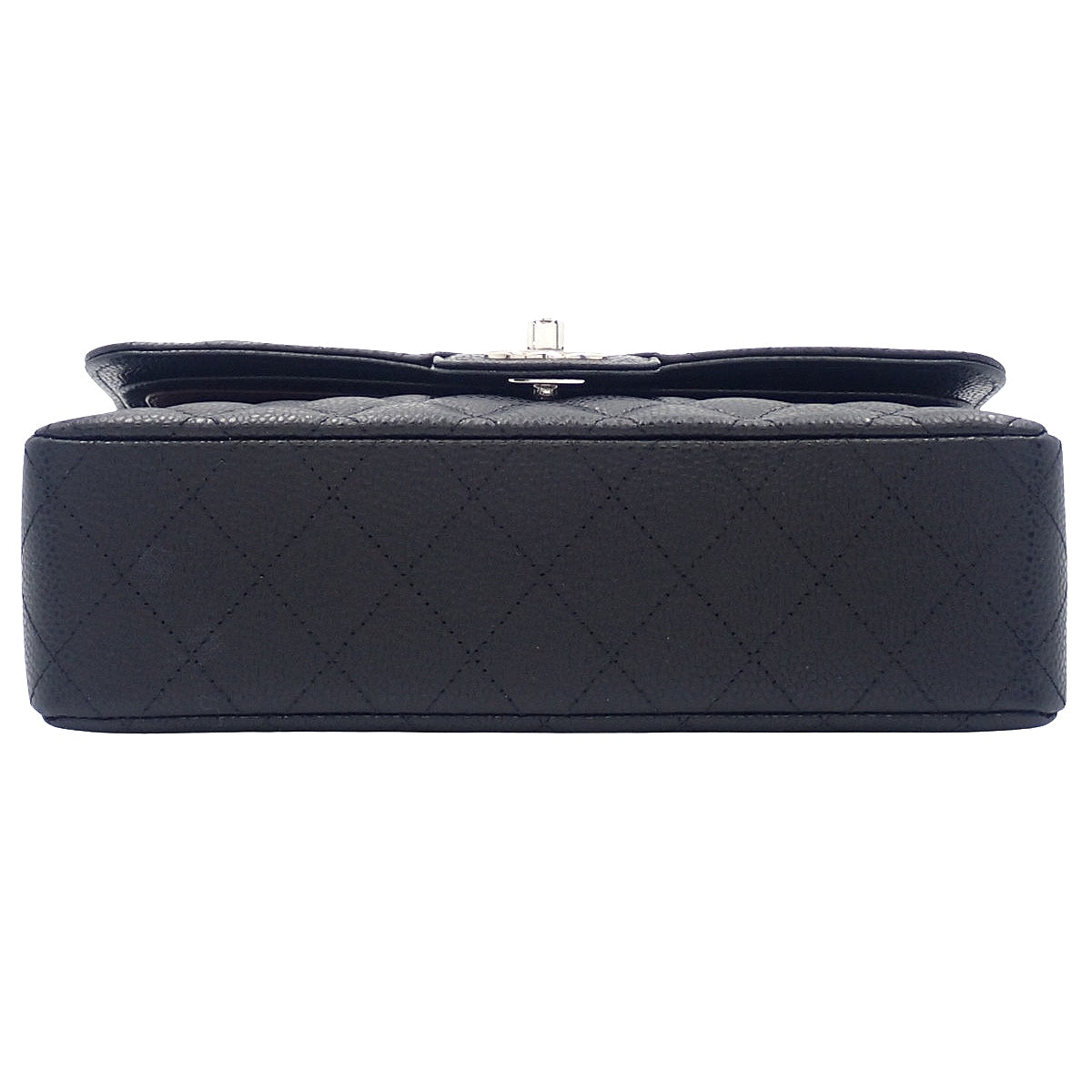 Matelasse Coco Mark Double Flap 23 Chain Shoulder Bag Caviar Skin Black A01113