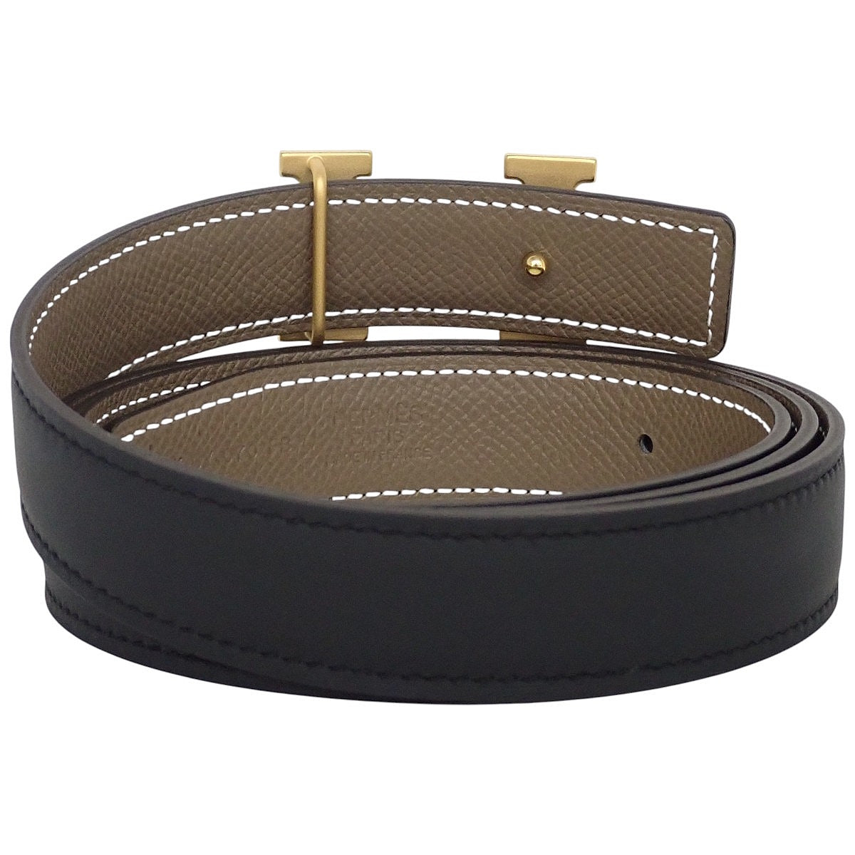 Constance H Belt Reversible Swift Veau Epsom Black Etoupe K stamp