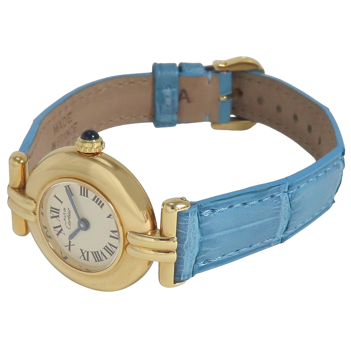 Must de Cartier Vermeil SM W1000653 SV/GP/Leather Ivory Quartz Ladies'
