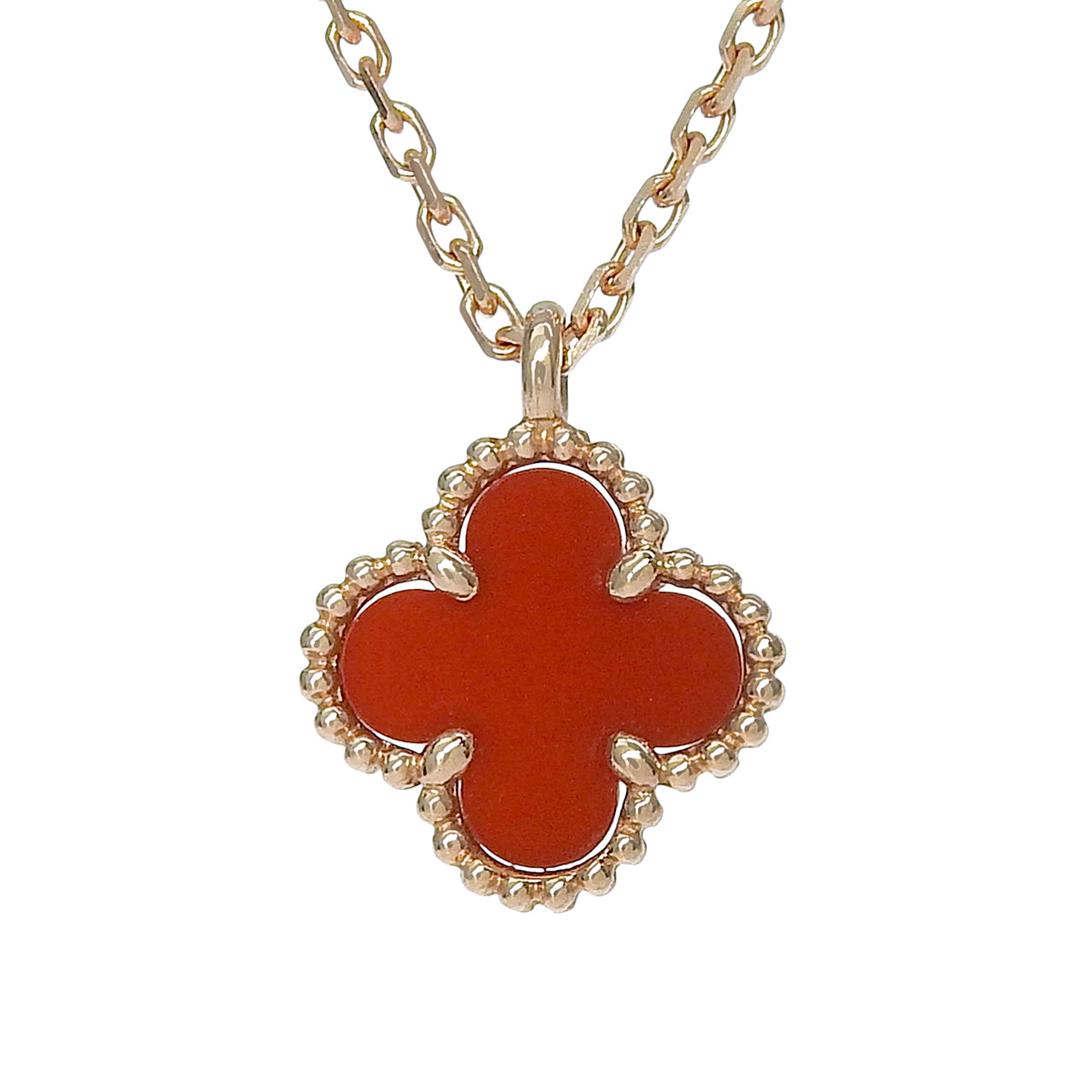Sweet Alhambra Pendant Carnelian Pink Gold K18PG 2.8g