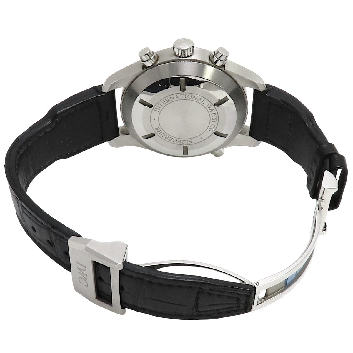 Pilot's Watch Double Chronograph IW377801 SS/Leather Black Automatic Men's
