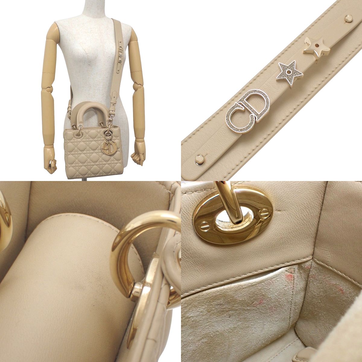 カナージュ Lady Dior My ABCDior バッグ スモール ラムスキン パウダーベージュ M0538ONGE_M51U