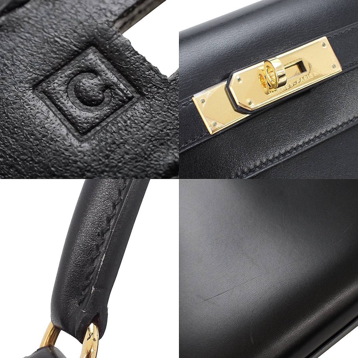 Kelly 32 (Outside Stitched) Box Calfskin Black Gold Hardware □C Stamp