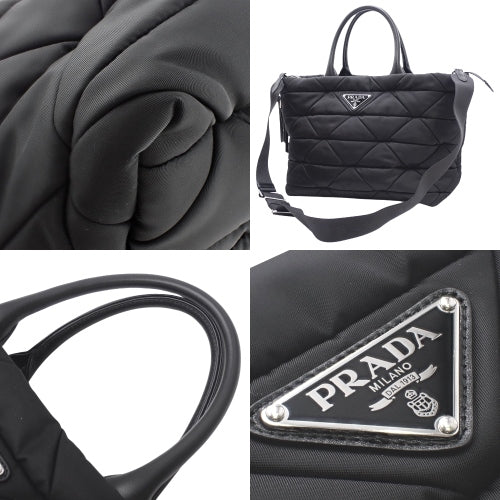 ミディアム パデッド Re-Nylon トートバッグ 2way ショルダー 肩掛け ナイロン NERO ネロ 1BG435_RDJN_F0002_V_OOO